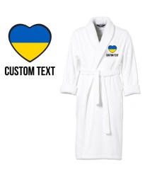 Ukraine Flag Heart Shape Embroidery Logo with Custom Text Embroidered Bathrobes